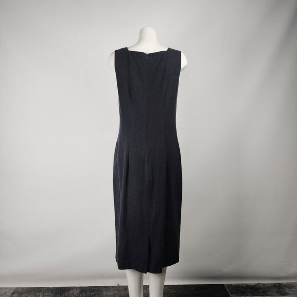 Vintage Black Raw Silk Midi Sheath Dress Size M/L - Picture 6 of 7
